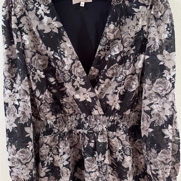 Dizzy Lizzy Black Floral Faux Wrap Ruffle Dress Large NEW Sheet Mesh Shiny Goth - Picture 3 of 6
